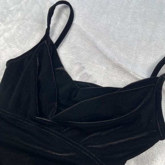 Vintage Tadashi Dress PM Black Velvet Velour Open Back Maxi Whimsigoth - Picture 3 of 16